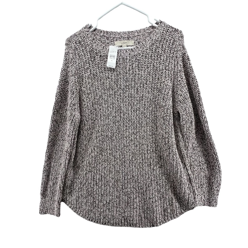 Loft NEW NWT Size XL Cable Chunky Knit Sweater Cream and Brownish Purple